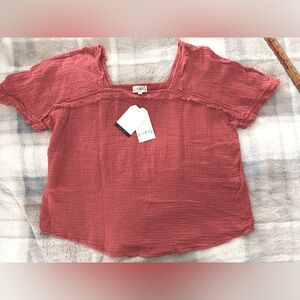 Wonderly Gauze type 100% cotton square neck top size Large (XL) NWT!